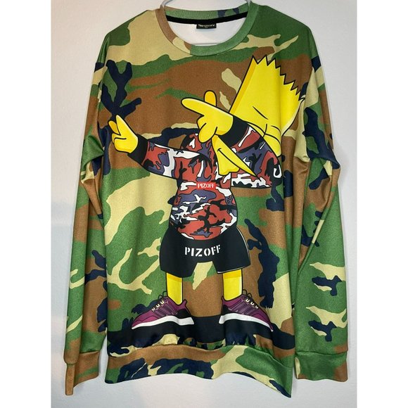 Bart Simpson Pizoff Long‎ Sleeve Camo Shirt - Picture 1 of 3